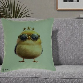 Perna Decorativa Pui Gold Star cu Ochelari Aurii, 40x40 cm, Verde, Husa Detasabila, Perna Inclusa, BEKZ®
