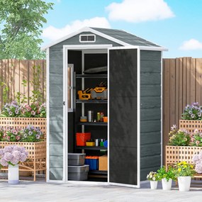 Outsunny Adăpost de grădină din plastic 1,28 x 1,04 m cu podea, uşă încuiabilă, fereastră şi ventilaţie, gri patinat | Aosom Romania