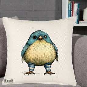 Perna Decorativa Pasare Albastra cu Sosete Albastre, 40x40 cm, Crem Reliefat, Husa Detasabila, Perna Inclusa, BEKZ®