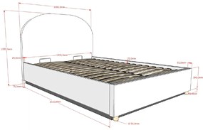 Pat tapițat pentru copii MOON, 140 x 200 cm, roz, cu țesătură bouclé și spațiu de depozitare – Vipack