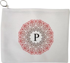 Portfard Cosmetice tip Plic, Cu litera P si Mandala, 23x18 cm, Alb, BEKZ®