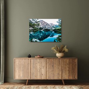 Tablou pe sticlă - Lac în Alpi (70x50 cm)