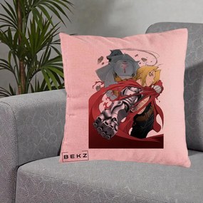 Perna Personalizata Fullmetal Alchemist Brotherhood Edward si Al Poster, 40x40 cm, Roz, Husa Detasabila, Perna Inclusa, BEKZ®