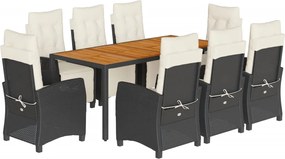 vidaXL Set mobilier de grădină cu perne, 9 piese, negru, poliratan