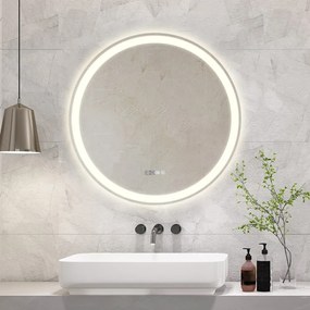 Oglindă baie, Multifuncțională, Iluminare LED Touch, Sistem Dezaburire, Ceas electronic încorporat, Indicator Temperatura, 60x60 cm