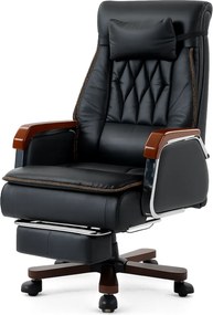 EXECUTIVE PRIME 8206B – Scaun directorial din piele naturala si lemn , Masaj in 9 puncte si Incalzire, rezistent 150 kg, Negru