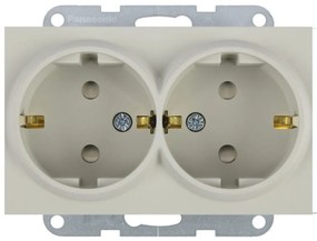 Priza dubla cu impamantare, protectie copii, 16A, IP20, Sandstone, Panasonic Karre Plus 55 Soft Touch