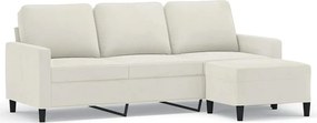 vidaXL Canapea cu 3 locuri și taburet, crem, 180 cm, catifea