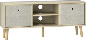 HOMCOM Comodă TV pentru TV de până la 50", cu 2 sertare detașabile și 2 rafturi deschise, 110x29x46,5 cm, aspect lemn și bej | Aosom Romania