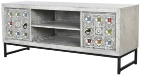 Comoda TV, gri, din ceramica si lemn de mango, Mistral