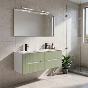 Trent 120 dulap de baie inferior cu chiuvetă ceramică (4 sertare) alb-verde deschis