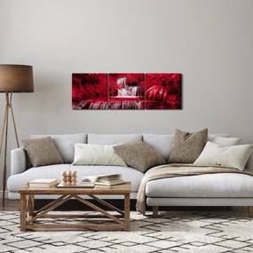 Tablou - Cascade indoneziene în roșu (cu ceas) (90x30 cm)