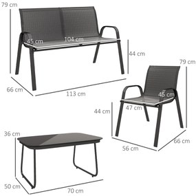Outsunny Set Mobilier de Grădină din 4 Piese cu Canapea, 2 Scaune Stivuibile și Măsuță de Cafea, 113x66x79 cm, Negru | Aosom Romania