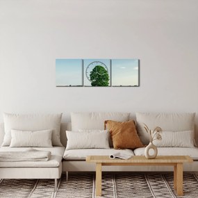 Tablu - Copac în luncă (cu ceas) (90x30 cm)