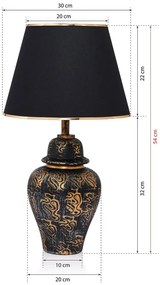 Veioză neagră-aurie cu abajur textil (înălțime 54 cm) Derin – Opviq lights