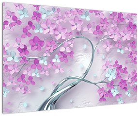 Tablouri cu flori pe trunchi argintiu - abstract (90x60 cm)