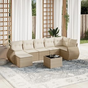 vidaXL Set canapele de grădină, 8 piese, cu perne, bej, poliratan