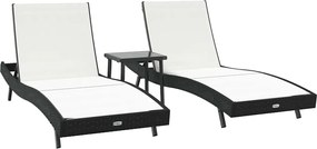 vidaXL Șezlong 3 pcs Negru și Alb 197 x 70 x 82 cm poliratan