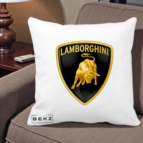 Perna Personalizata cu emblema Lamborghini, 40x40 cm, Alba Mata, Husa Detasabila, Perna Inclusa, BEKZ®