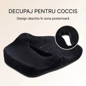 Perna ortopedica sezut memory foam cu ventilatie ORTO COCCIS Ventilation, husa catifea, fermitate normala