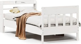 vidaXL Cadru de pat fără saltea, alb, 75x190 cm, lemn masiv de pin