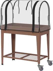 Outsunny Strat de Gradină Înălțat cu Acoperiș de Sera, Jardiniera Mobilă cu Roți și Raft Inferior pentru Legume, Flori, Ierburi | Aosom Romania