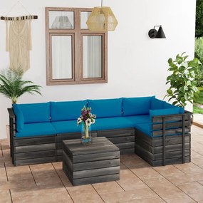 Set mobilier gradina din paleti cu perne, 6 piese, lemn de pin Albastru deschis, 6