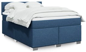vidaXL Pat continental cu saltea, albastru, 160x200cm, material textil