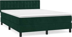 vidaXL Pat box spring cu saltea, verde închis, 140x190 cm, catifea