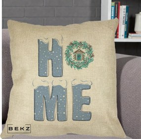 Perna Decorativa HOME Iarna cu Coroana, 40x40 cm, Crem, Husa Detasabila, Perna Inclusa, BEKZ®