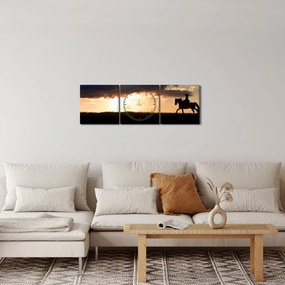 Tablou - Rider pe un cal la apus de soare (cu ceas) (90x30 cm)