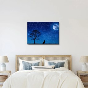 Tablou pe sticlă - Lupul urlând la lună (70x50 cm)
