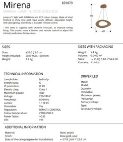 Lustra auriu roze LED CCT cu telecomanda Mirena D50