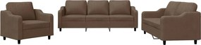 vidaXL Set de canapele cu perne, 3 piese, maro, textil