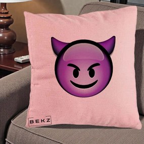 Perna Decorativa Emoji Diavol Mov, 40x40 cm, Roz, Husa Detasabila, Perna Inclusa, BEKZ®