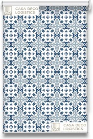 Roletă textilă Royal 5012 alb cu model ornamental albastru