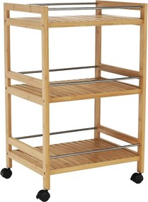 Carucior servire NASHY, stejar/negru, lemn de bambus/otel, 47x38x76 cm