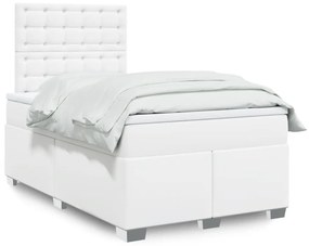 vidaXL Pat box spring cu saltea, alb, 120x200 cm, piele ecologică