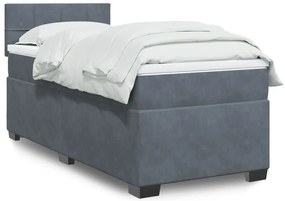 vidaXL Pat box spring cu saltea, gri închis, 100x200 cm, catifea