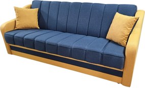 Canapea ALEX extensibila, 3 locuri, cu lada de depozitare, stofa albastru cu galben, 220x90x90 Albastru + Galben