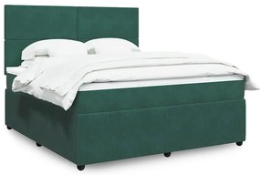 vidaXL Pat box spring cu saltea, verde închis, 180x200 cm, catifea