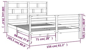 Cadru pat 5FT King Size, alb, 150x200 cm, lemn masiv Alb, 150 x 200 cm