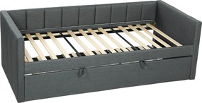 HOMCOM Cadru Pat Simplu 90x190 cm, Canapea cu Al Doilea Pat Extensibil, Tetieră Căptușită, Cotiere, Lamele din Lemn de Plop, pentru Cameră Living Oaspeți, Fără Saltea, Gri Închis | Aosom Romania