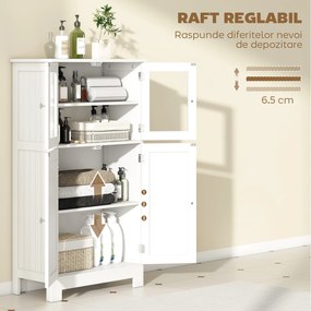kleankin Mobile Bagno con 2 Armadietti e Ante in Vetro, Mobiletto Bagno Salvaspazio con Ripiano Regolabile, Armadietto da Terra per Sala da Pranzo, Salotto, Soggiorno, Cucina, 60x30x108.5 cm, Bianco | Aosom Romania