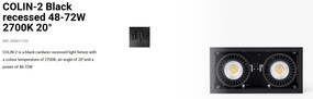 Spot LED incastrabil COLIN-2 Black recessed 48-72W 2700K 20°