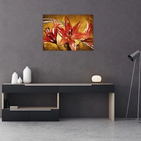 Tablou pe sticlă cu flori de crini (70x50 cm)