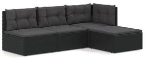 3187106 vidaXL Set mobilier relaxare grădină 4 piese cu perne poliratan negru