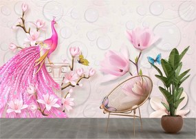 Tapet Premium Canvas - Abstract flamingo roz