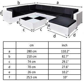 Set mobilier de gradina cu perne, 8 piese, alb, poliratan Alb, 8