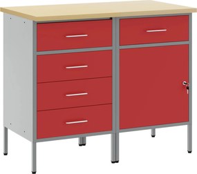 vidaXL Dulap de lucru cu sertar 2 pcs Roșu și gri 75 x 45 x 85 cm